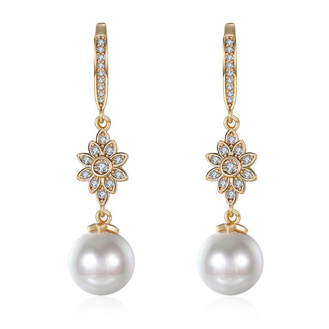 Freshwater Pearl Starburst Drop Earring in 18K Gold Plated with  Crystals