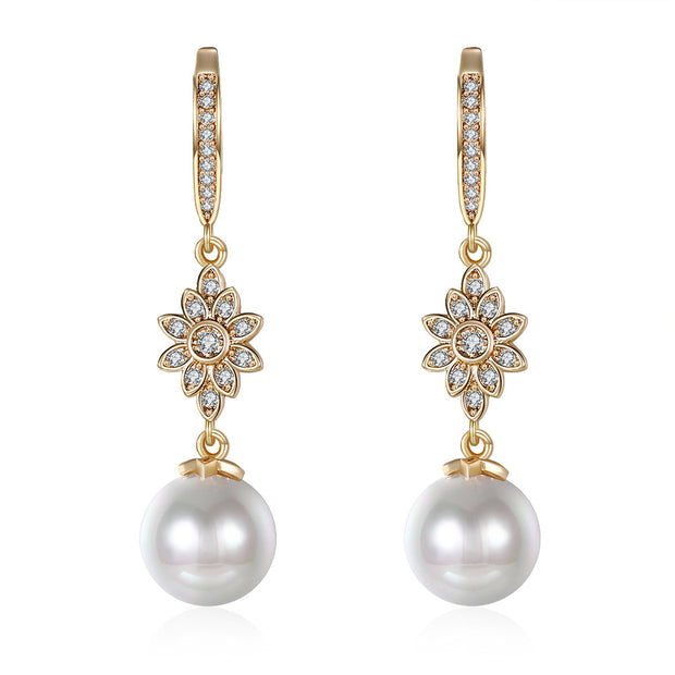 Freshwater Pearl Starburst Drop Earring in 18K Gold Plated with  Crystals