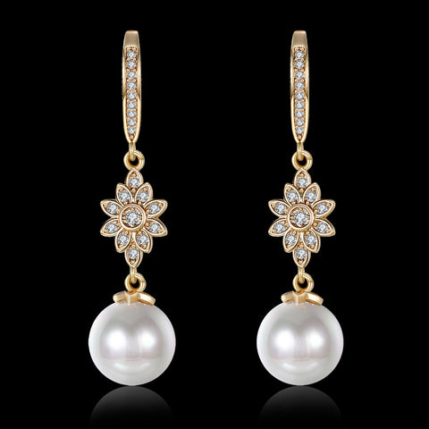 Freshwater Pearl Starburst Drop Earring in 18K Gold Plated with  Crystals