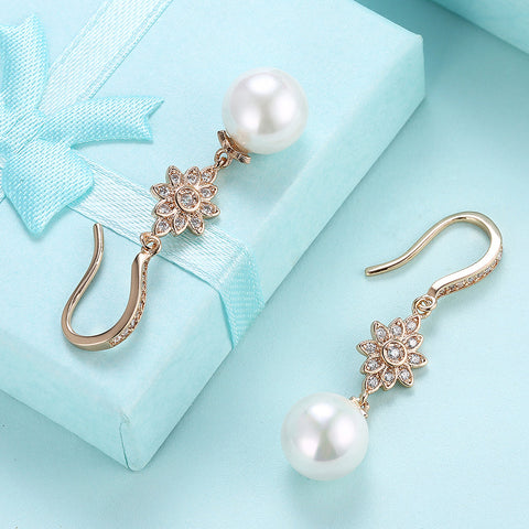 Freshwater Pearl Starburst Drop Earring in 18K Gold Plated with  Crystals