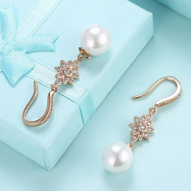 Freshwater Pearl Starburst Drop Earring in 18K Gold Plated with  Crystals