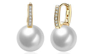 Freshwater Pearl Austrian Elements Pav'e Clip On Earrings in 14K Gold Plating ITALY Design