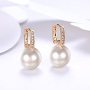 Micro-Pav'e Swarovski Crystal Curved Pearl Huggie Earrings Set in 18K Gold, Earring, ALILY , ALILY  fashion jewelry, cheap jewelry, jewelry for mom, 