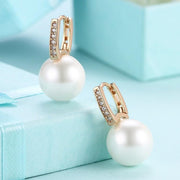 Micro-Pav'e Swarovski Crystal Curved Pearl Huggie Earrings Set in 18K Gold, Earring, ALILY , ALILY  fashion jewelry, cheap jewelry, jewelry for mom, 