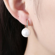 Micro-Pav'e Swarovski Crystal Curved Pearl Huggie Earrings Set in 18K Gold, Earring, ALILY , ALILY  fashion jewelry, cheap jewelry, jewelry for mom, 