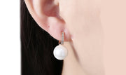 Freshwater Pearl Austrian Elements Pav'e Clip On Earrings in 14K Gold Plating ITALY Design