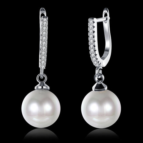 Freshwater Pearl Drop Earring in 18K White Gold Plated with  Crystals