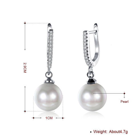 Freshwater Pearl Drop Earring in 18K White Gold Plated with  Crystals