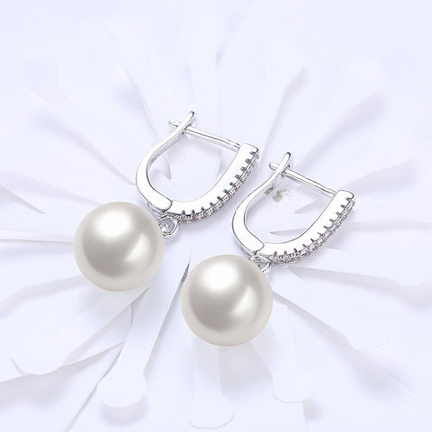 Freshwater Pearl Drop Earring in 18K White Gold Plated with  Crystals