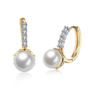 Austrian Crystal Curved Pav'e Pearl Huggie Earrings Set in 18K Gold - ALILY 