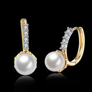 Freshwater Pearl Leverback Earring in 18K Gold Plated with  Crystals