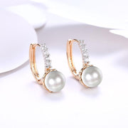 Austrian Crystal Curved Pav'e Pearl Huggie Earrings Set in 18K Gold - ALILY 