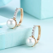 Austrian Crystal Curved Pav'e Pearl Huggie Earrings Set in 18K Gold - ALILY 