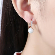 Austrian Crystal Curved Pav'e Pearl Huggie Earrings Set in 18K Gold - ALILY 