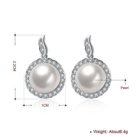 Halo Pave Freshwater Pearl Stud in 18K White Gold Plated with  Crystals