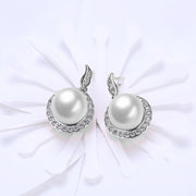Halo Pave Freshwater Pearl Stud in 18K White Gold Plated with  Crystals