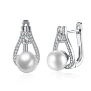 Freshwater Pearl Leverback Earring in 18K White Gold Plated with  Crystals