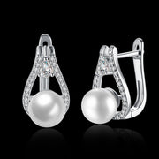 Freshwater Pearl Leverback Earring in 18K White Gold Plated with  Crystals