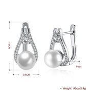 Freshwater Pearl Leverback Earring in 18K White Gold Plated with  Crystals