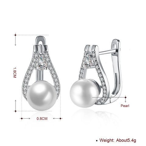 Freshwater Pearl Leverback Earring in 18K White Gold Plated with  Crystals