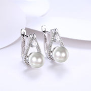 Freshwater Pearl Leverback Earring in 18K White Gold Plated with  Crystals