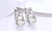 14K White Gold Plating Austrian Elements Pav'e Freshwater Pearl Pear Cut Clip On Earrings ITALY Design