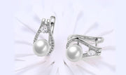 14K White Gold Plating Austrian Elements Pav'e Freshwater Pearl Pear Cut Clip On Earrings ITALY Design