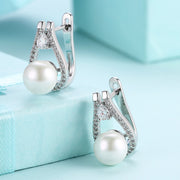 Freshwater Pearl Leverback Earring in 18K White Gold Plated with  Crystals