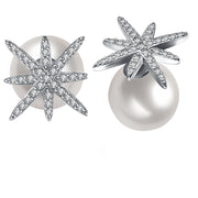 Starburst Freshwater Pearl Double Stud Earring in 18K White Gold Plated with  Crystals