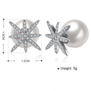 Starburst Freshwater Pearl Double Stud Earring in 18K White Gold Plated with  Crystals