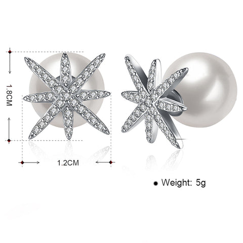 Starburst Freshwater Pearl Double Stud Earring in 18K White Gold Plated with  Crystals