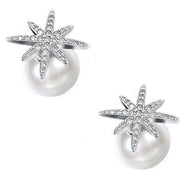 Starburst Freshwater Pearl Double Stud Earring in 18K White Gold Plated with  Crystals