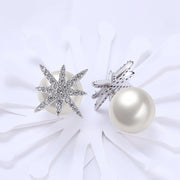 Starburst Freshwater Pearl Double Stud Earring in 18K White Gold Plated with  Crystals
