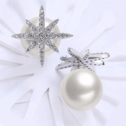 Starburst Freshwater Pearl Double Stud Earring in 18K White Gold Plated with  Crystals
