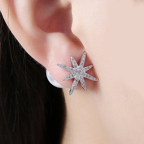 Starburst Freshwater Pearl Double Stud Earring in 18K White Gold Plated with  Crystals