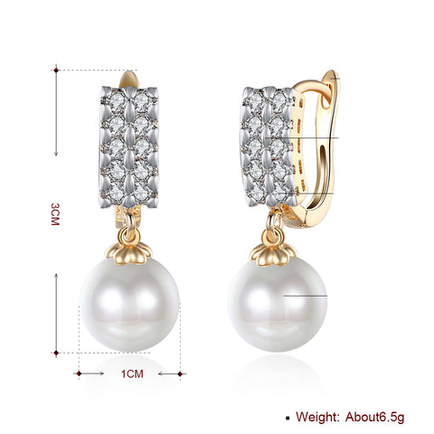 Double Row Freshwater Pearl Drop Huggie Earring in 18K Gold Plated with  Crystals