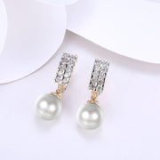 Austrian Crystal Square Shaped Pearl Leverback Earrings Set in 18K Gold - ALILY 