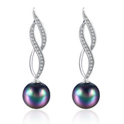Akoya Pearl Swirl Drop Earring in 18K White Gold Plated with  Crystals