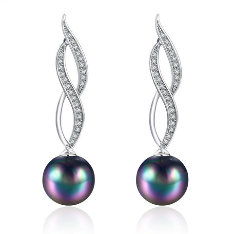 Akoya Pearl Swirl Drop Earring in 18K White Gold Plated with  Crystals