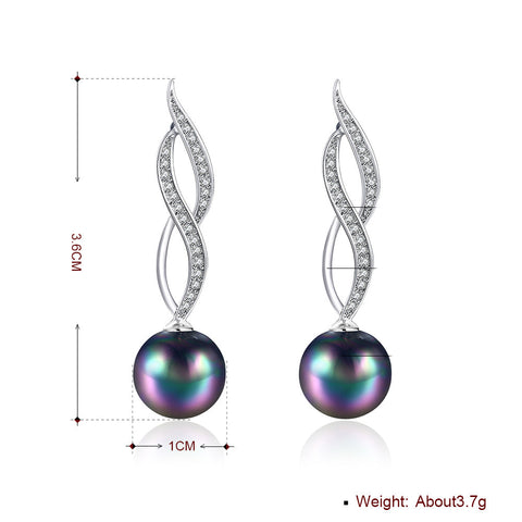 Akoya Pearl Swirl Drop Earring in 18K White Gold Plated with  Crystals