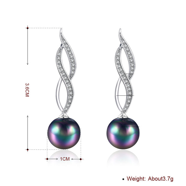 Akoya Pearl Swirl Drop Earring in 18K White Gold Plated with  Crystals