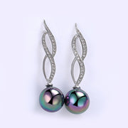 Akoya Pearl Swirl Drop Earring in 18K White Gold Plated with  Crystals