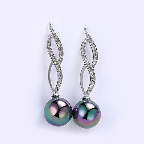 Akoya Pearl Swirl Drop Earring in 18K White Gold Plated with  Crystals