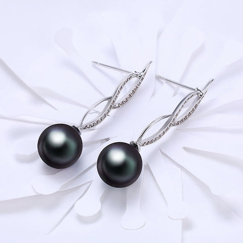 Akoya Pearl Swirl Drop Earring in 18K White Gold Plated with  Crystals