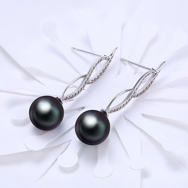 Akoya Pearl Swirl Drop Earring in 18K White Gold Plated with  Crystals