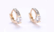 14K Gold Plating White Elements Pav'e Harp Shaped Clip On Earrings ITALY Design