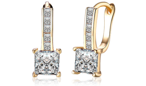 14K Gold Plating White Sapphire Sleek Lever back Earrings