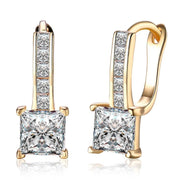 Micro Pav'e Austrian Crystal Princess Cut Leverback Earrings Set in 18K Gold - ALILY 