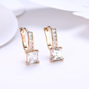 Micro Pav'e Austrian Crystal Princess Cut Leverback Earrings Set in 18K Gold - ALILY 