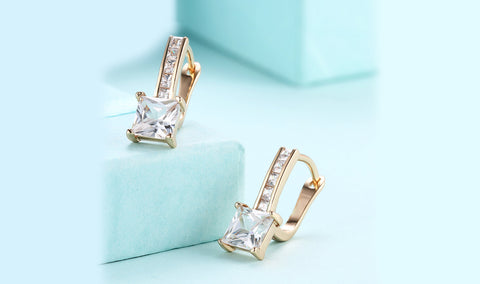 14K Gold Plating White Sapphire Sleek Lever back Earrings